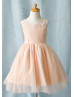 Blush Pink Tulle V Neck With Butterfly Short Flower Girl Dress